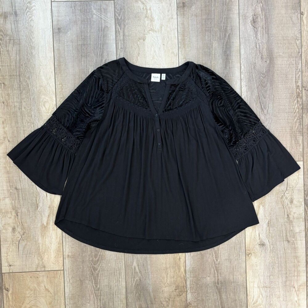 Womens Fairy Grunge Top Size L Whimsigoth Velvet Burnout Black Witchy Crochet - Picture 3 of 15